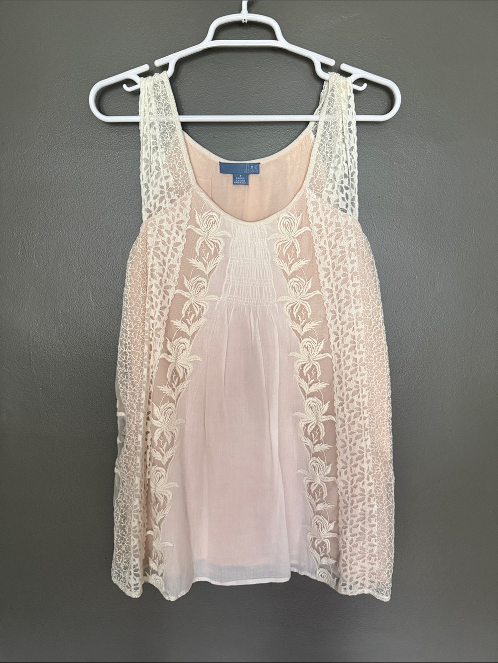 Anthropologie Blush Cream Lace-Trim Camisole